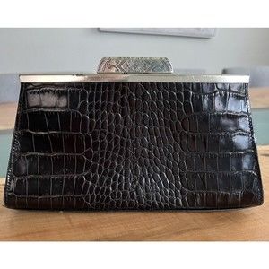 Brighton VINTAGE Black Croc Embossed Leather Clutch Bag Small EUC
